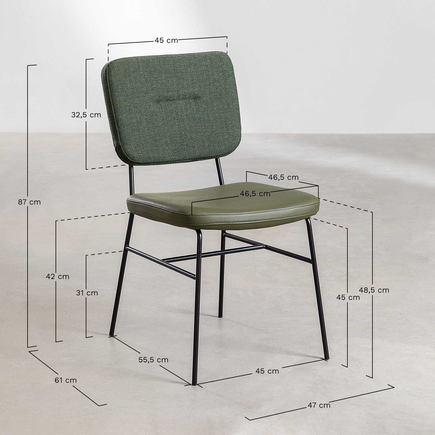 Chaise de salle à manger rembourrée Milih, mesures