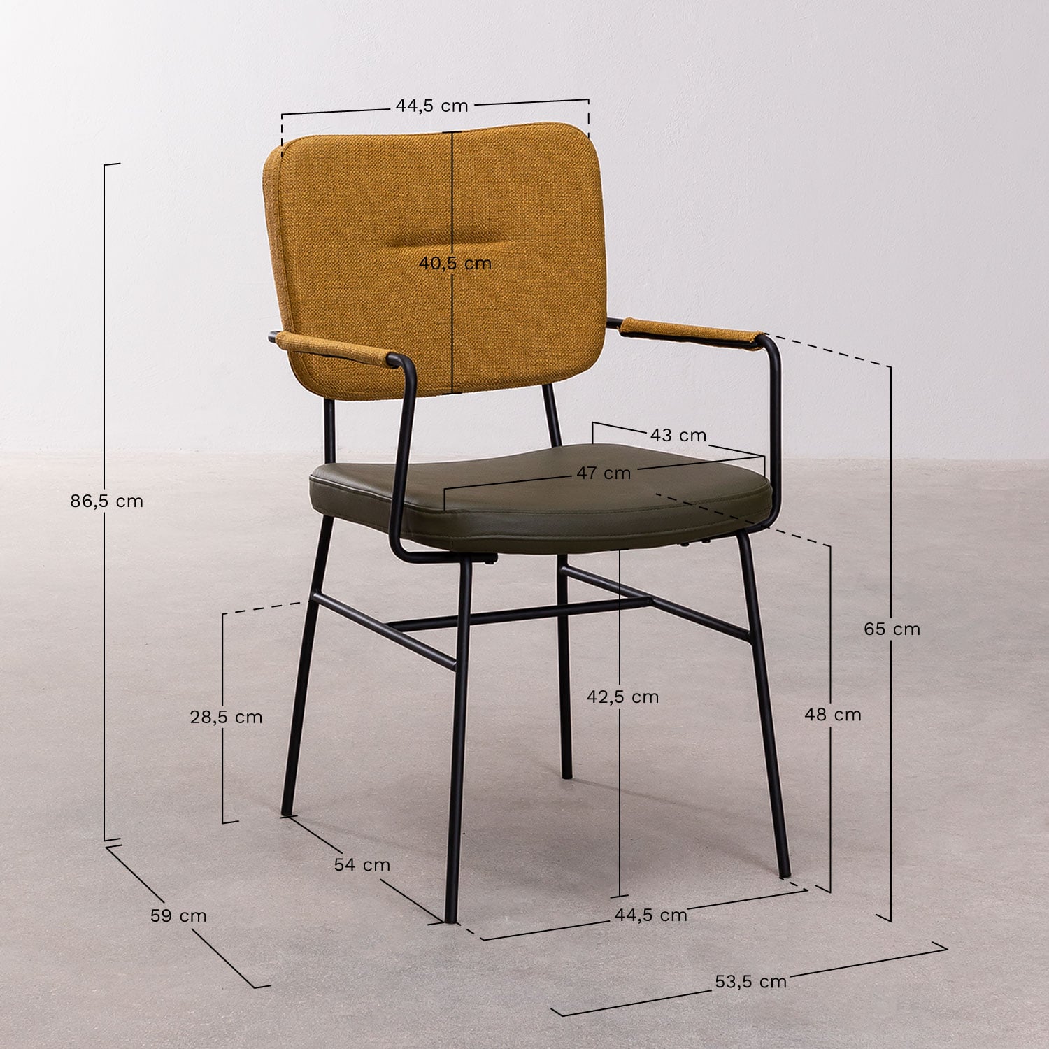 Pack de 2 chaises de salle à manger avec accoudoirs rembourrées Milih  , mesures