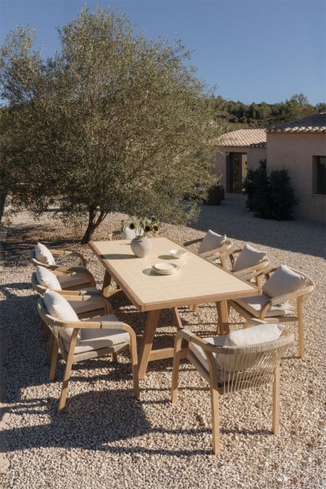 Set de table rectangulaire 200x100 cm et 8 chaises de jardin en bois d'acacia Dubai