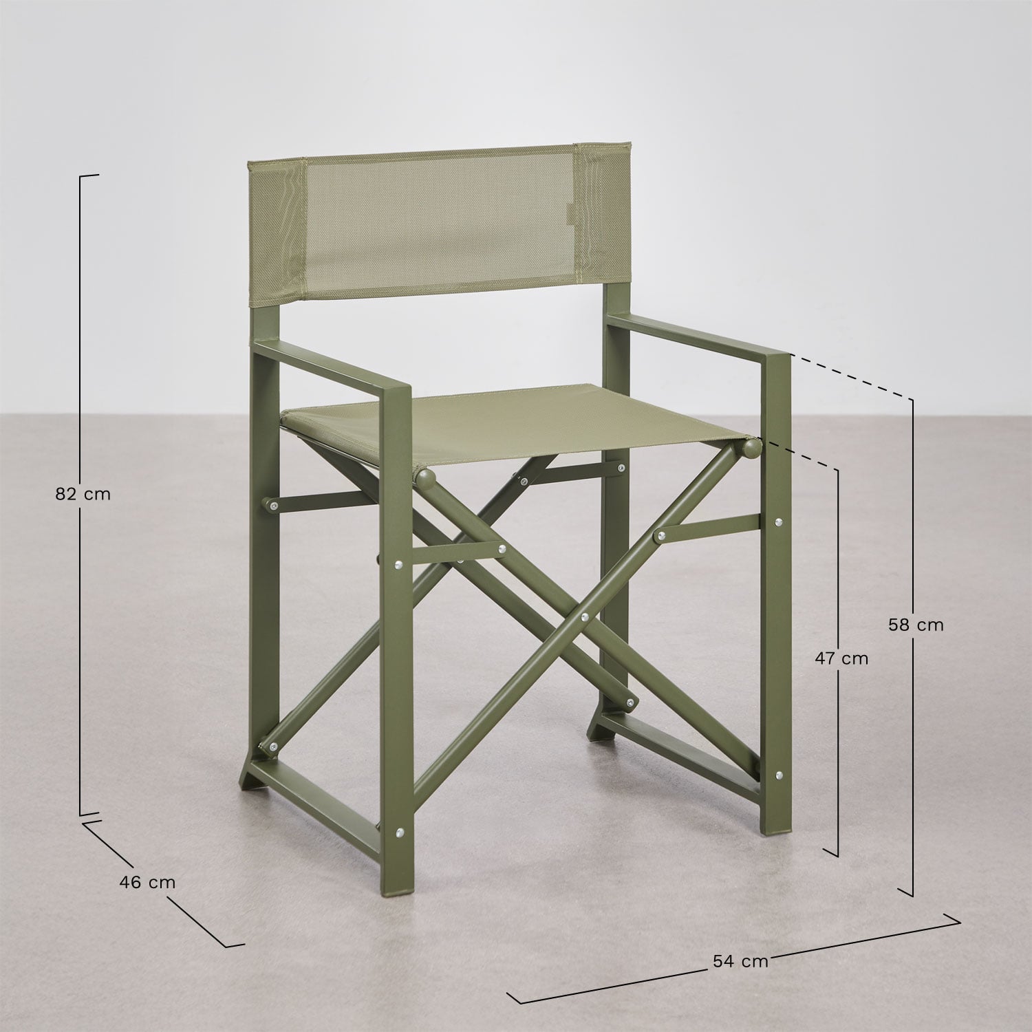 Chaise de réalisateur pliante de jardin en acier Zurena, mesures