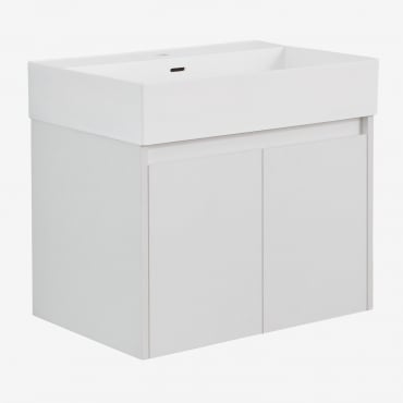 Ensemble De Meuble De Salle De Bain Suspendu En Bois Avec Lavabo Intégré Genevie Blanc Mat - Sklum