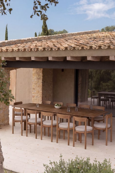 Set de table rectangulaire extensible Duala 250-310x105 cm et 12 chaises de jardin en bois d'acacia Nualis - Brun Acacia