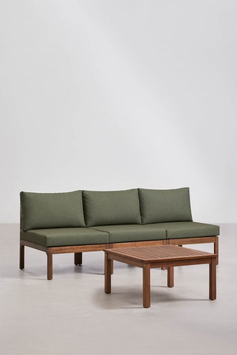 Ensemble de salon avec canapé modulaire 3 pièces et table basse en bois d'acacia Branson - Vert Olive Intense