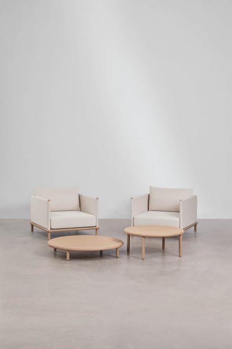 Ensemble de salon avec 2 fauteuils et 2 tables basses rondes en bois d'acacia Olivia - Acacia Marron Clair