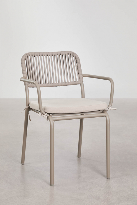 Pack de 6 chaises de salle à manger empilables avec accoudoirs en corde tressée Arhiza - Moka Brown