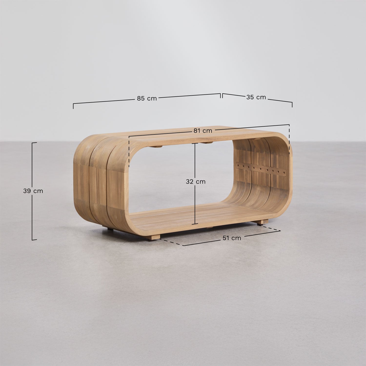 Table d'appoint rectangulaire 85x35 cm en bois d'acacia Brivori, mesures