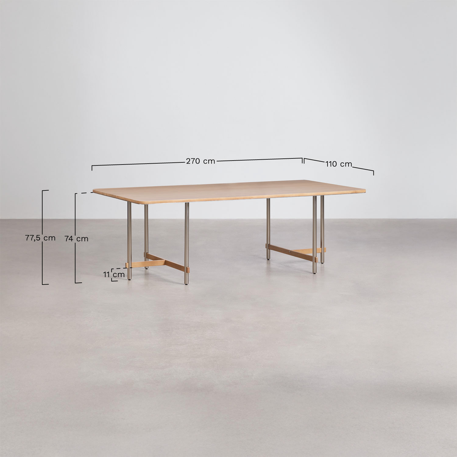 Table à manger rectangulaire en bois de manguier et acier Osaka, mesures