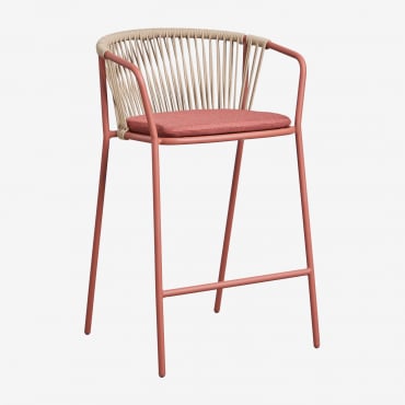 Pack De 2 Tabourets Hauts De Jardin En Acier Et Corde Tressée Oklahoma Rouge Argile & ↑65 Cm - Sklum