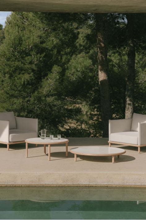 Set de 2 tables basses rondes pour jardin en bois d'acacia Olivia