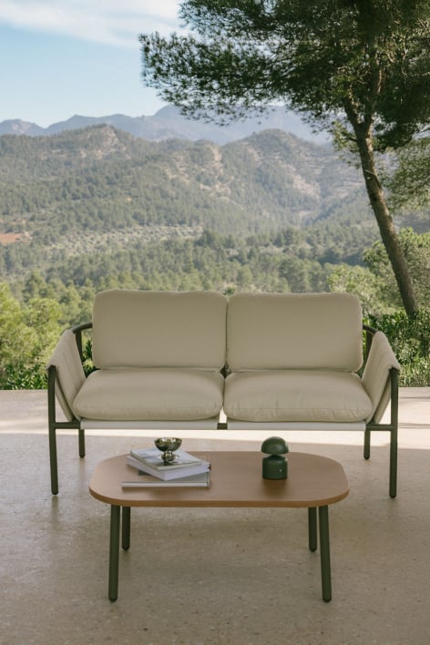 Ensemble de jardin avec canapé 2 places rembourré et table basse en acier Zunika