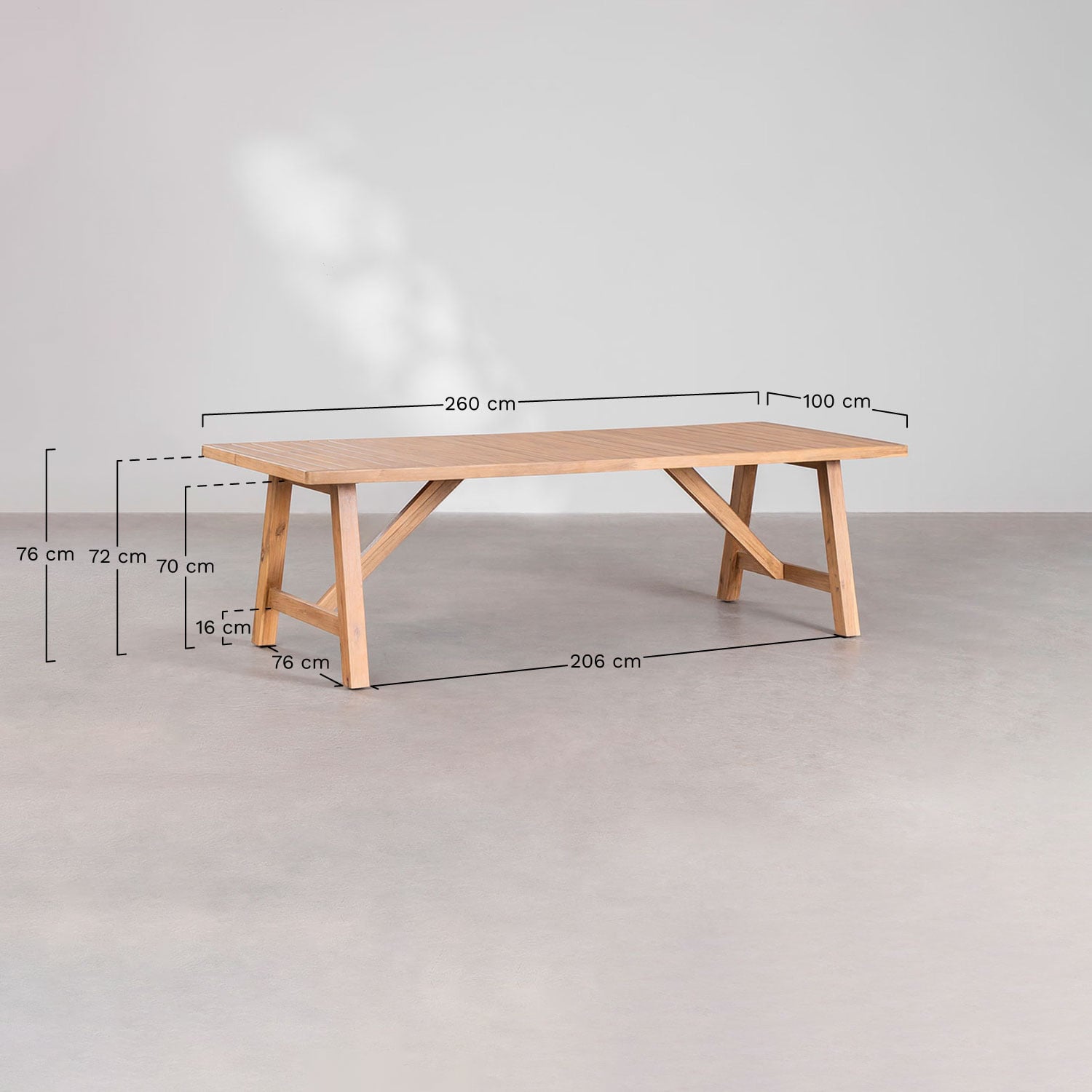 Table de jardin rectangulaire en bois d'acacia Dubai, mesures