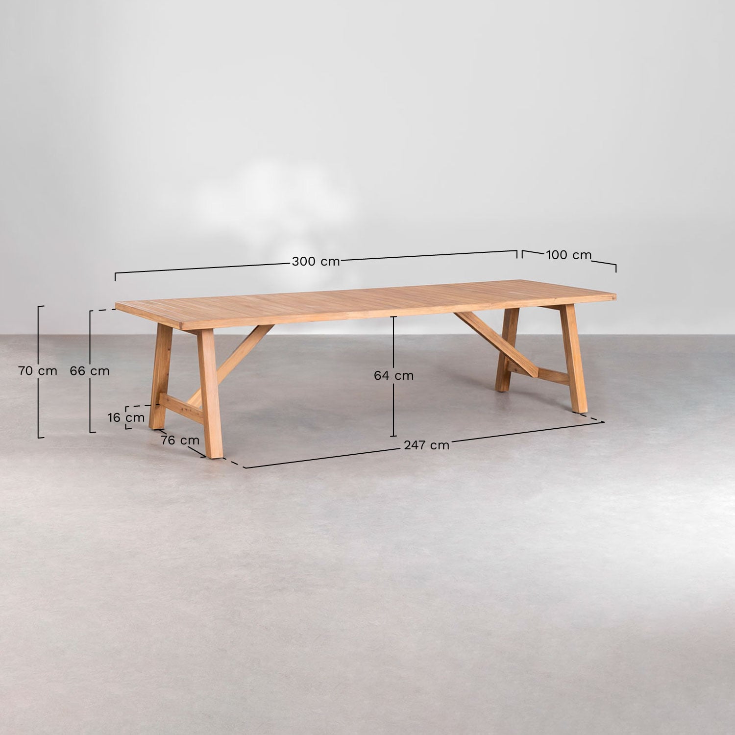 Table de jardin rectangulaire en bois d'acacia Dubai, mesures