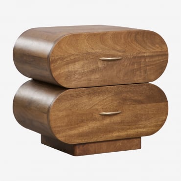 Pack De 2 Tables De Chevet 55x35 Cm En Bois De Manguier Elaia Poignée En Bois Foncé - Sklum