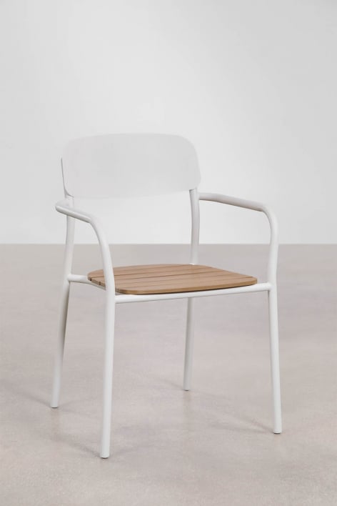 Pack de 2 chaises de jardin empilables avec accoudoirs en bois et acier Mireiali