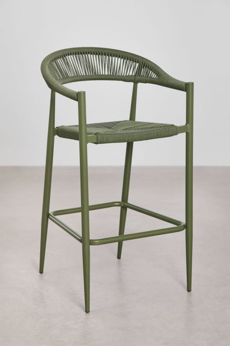 Tabouret haut 75 cm en aluminium et rotin synthétique Amatria - Vert Olive Intense