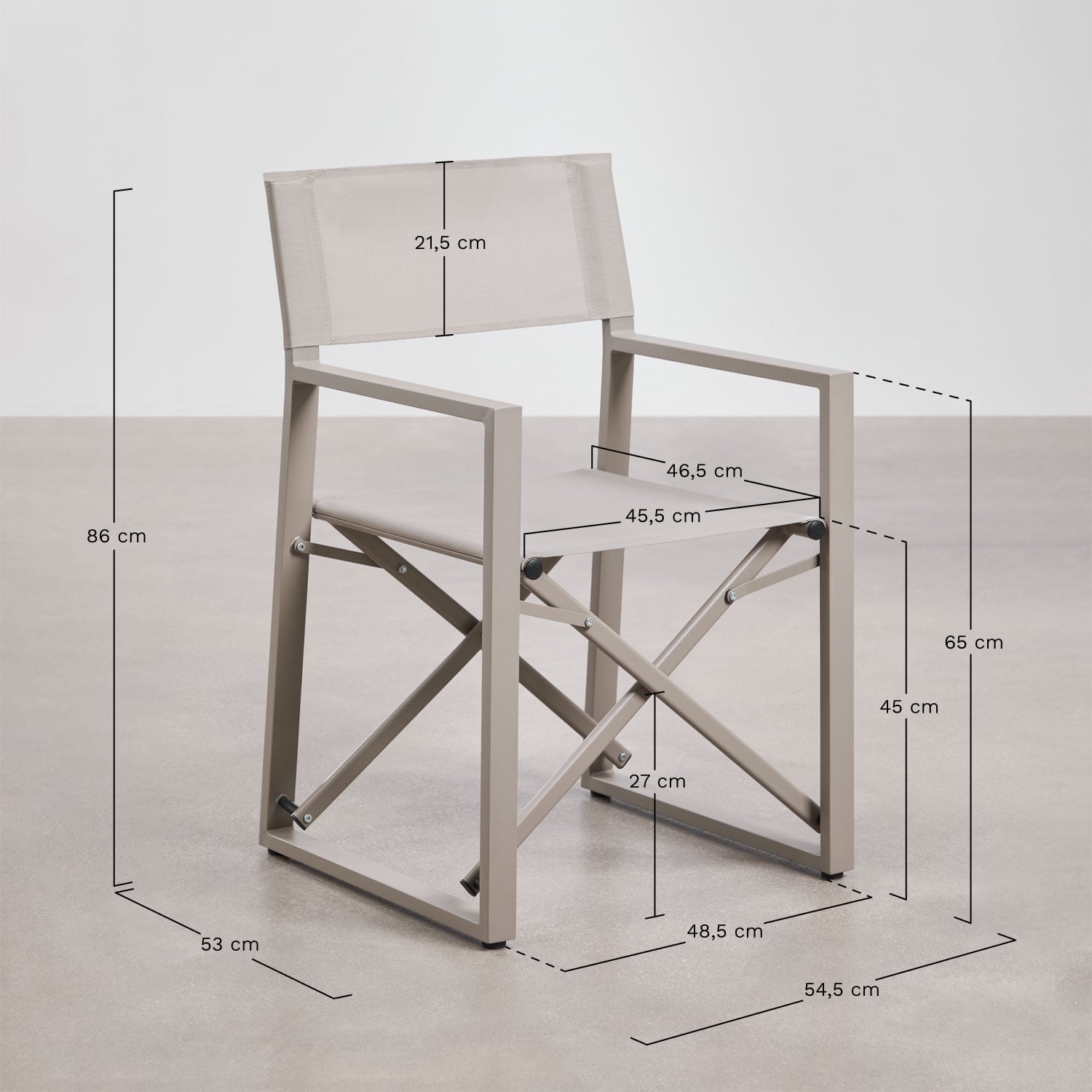 Chaise de réalisateur pliante de jardin en acier Antoliana, mesures