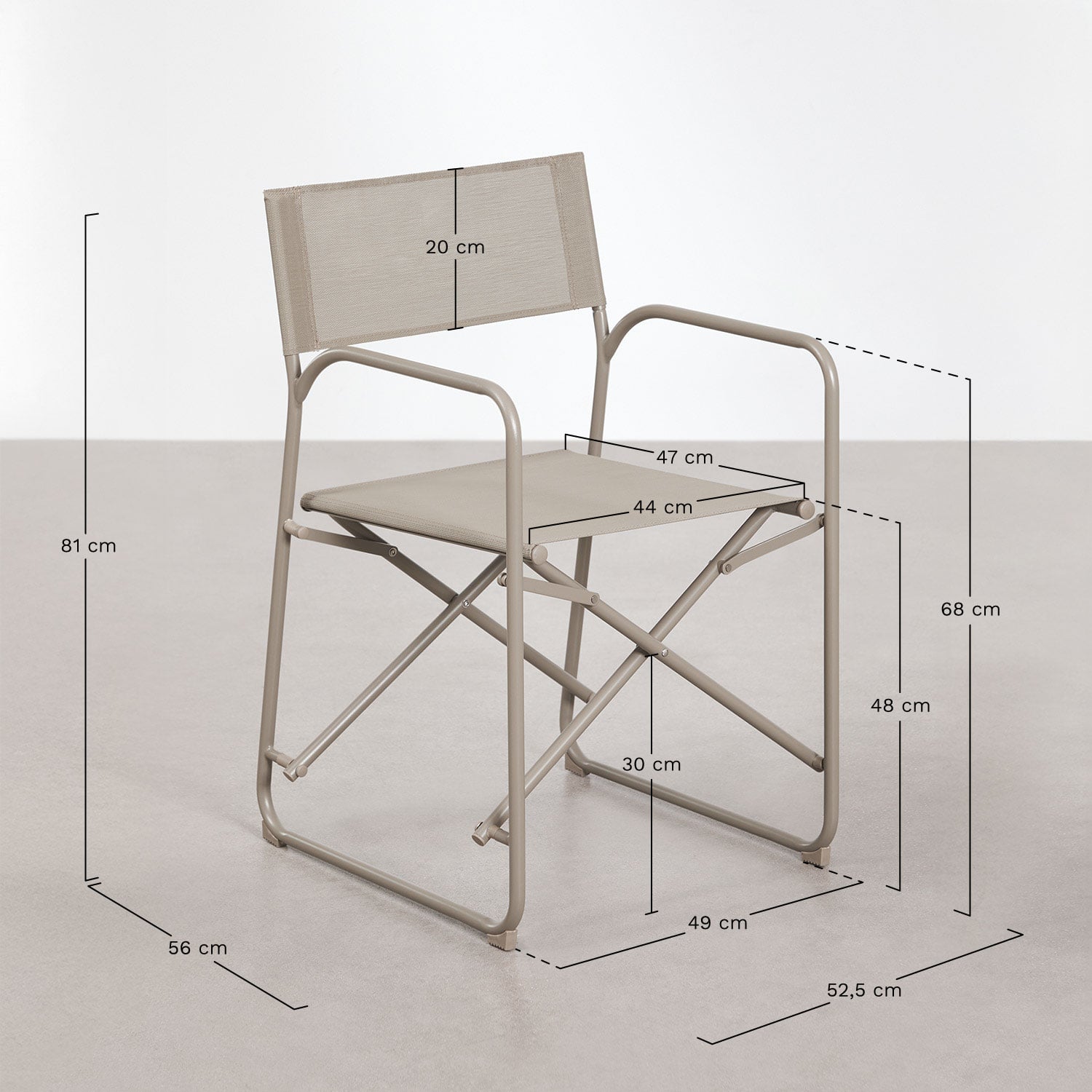 Set de table rectangulaire 185x85 cm et 6 chaises de réalisateur pliantes en acier Melida, mesures