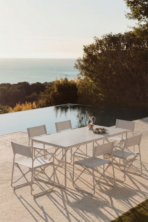 Set de table rectangulaire 185x85 cm et 6 chaises de réalisateur pliantes pour jardin en acier Melida