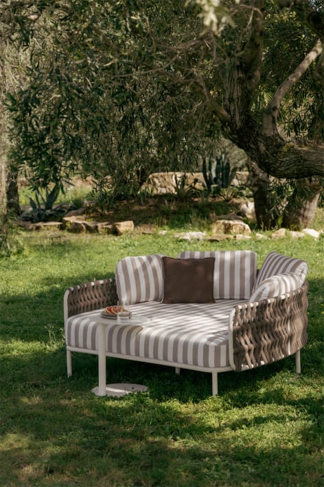 Double chaise longue en aluminium et corde tressée avec coussins Tevary