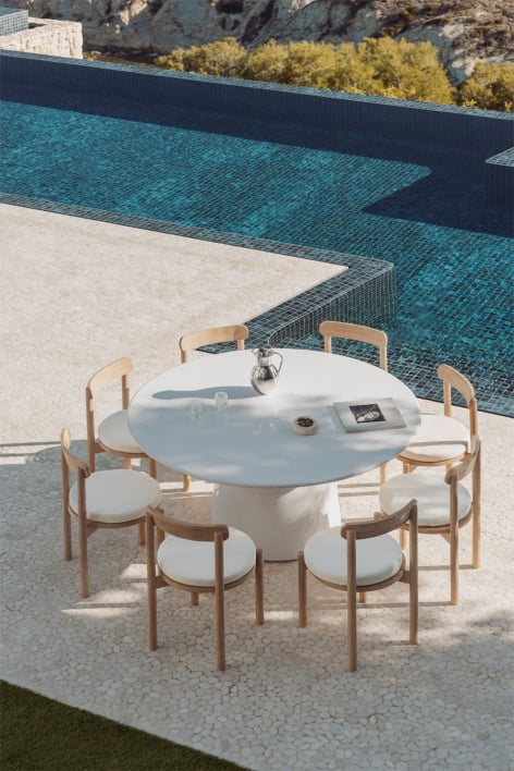 Set de table ronde Ø150 cm en ciment Numira et 8 chaises de jardin en bois d'acacia Nualis