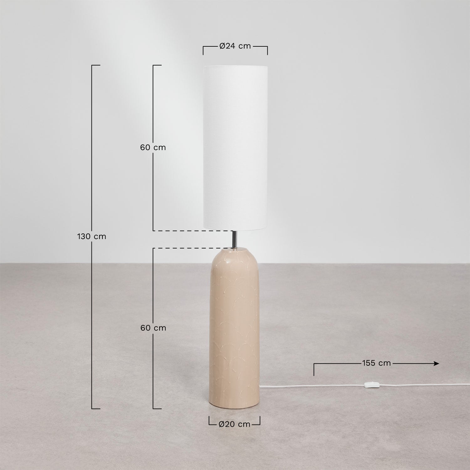 Lampe sur pied en céramique et lin Macarena, mesures