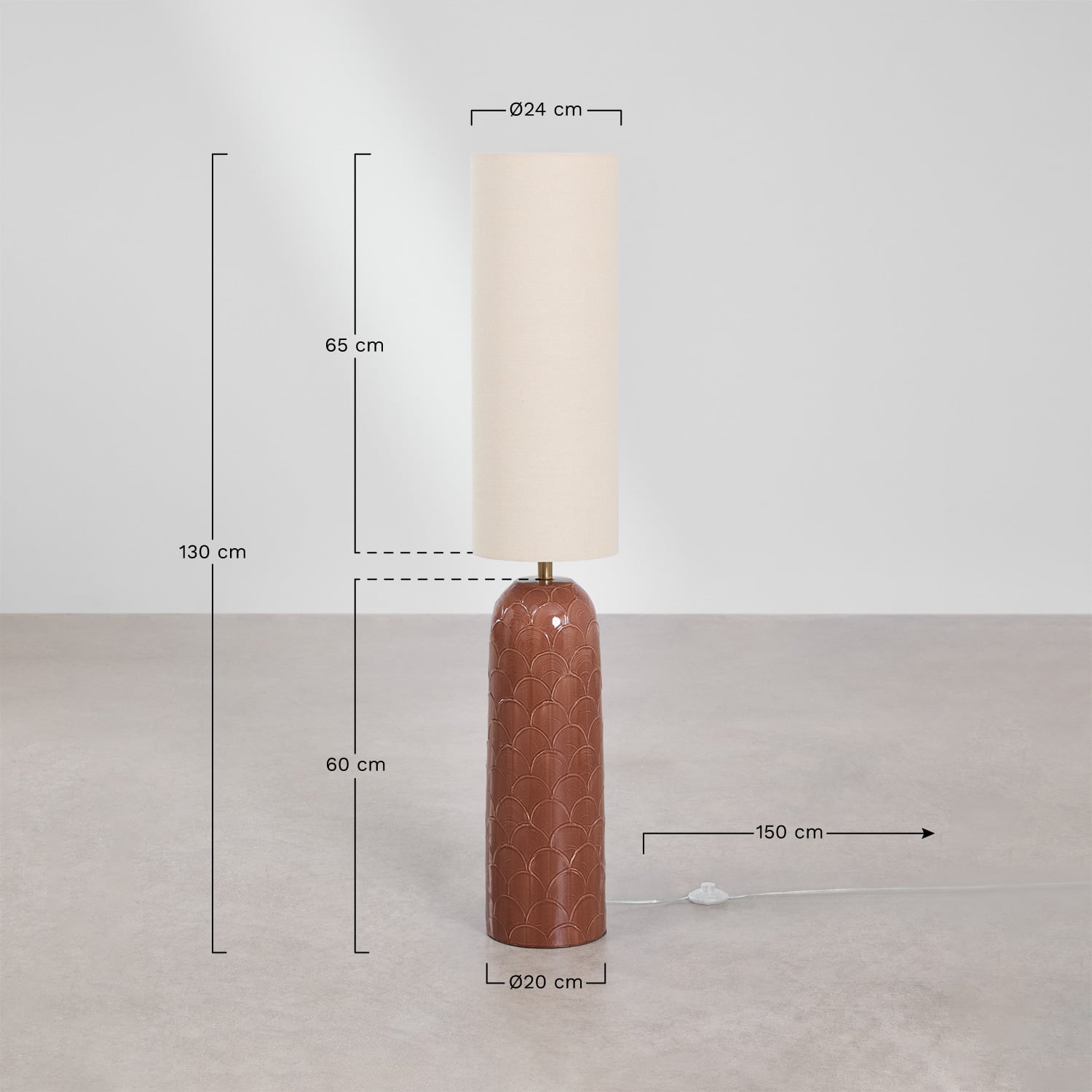 Lampe sur pied en céramique et lin Macarena, mesures