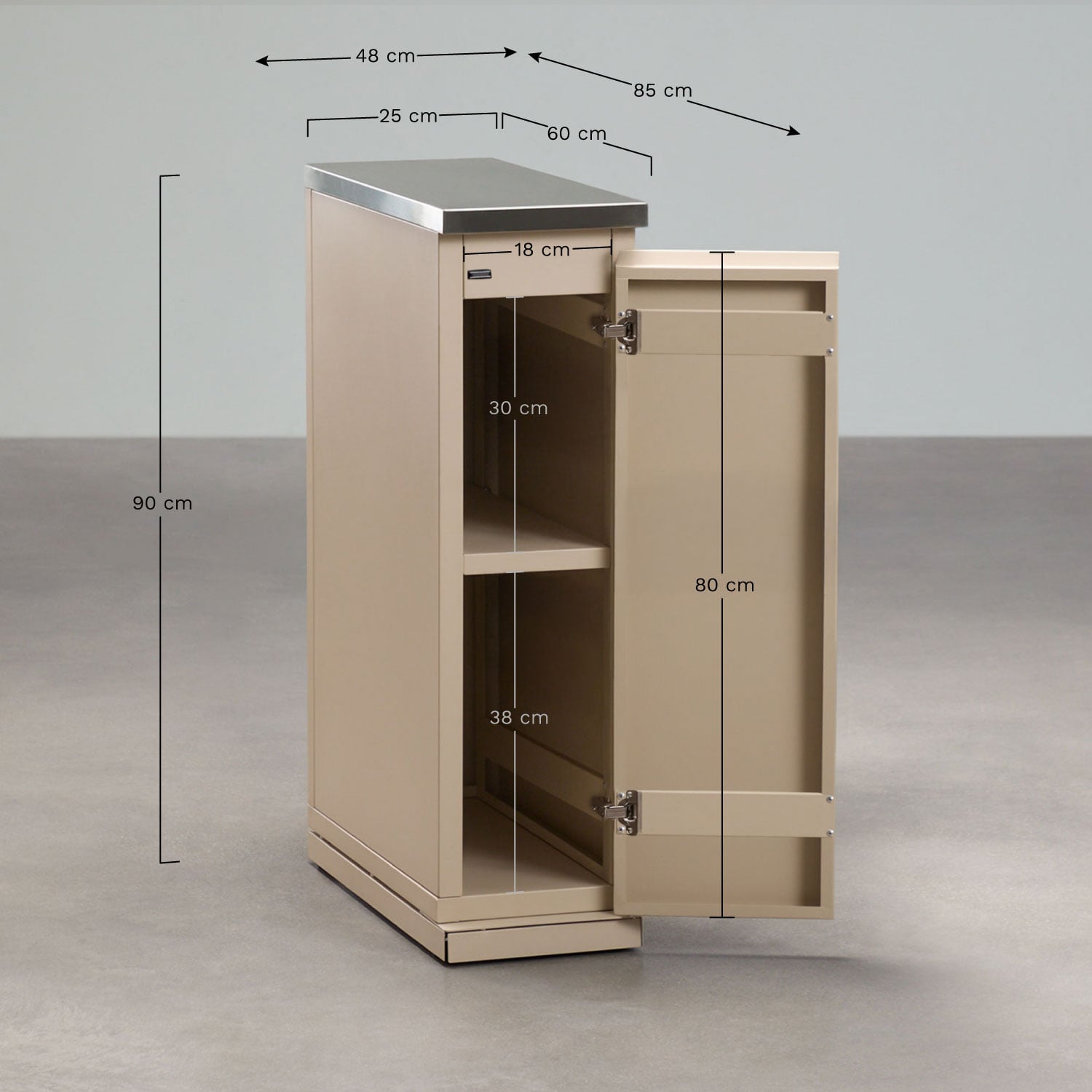 Module de rangement pour cuisine modulaire d'extérieur en acier Rivana, mesures