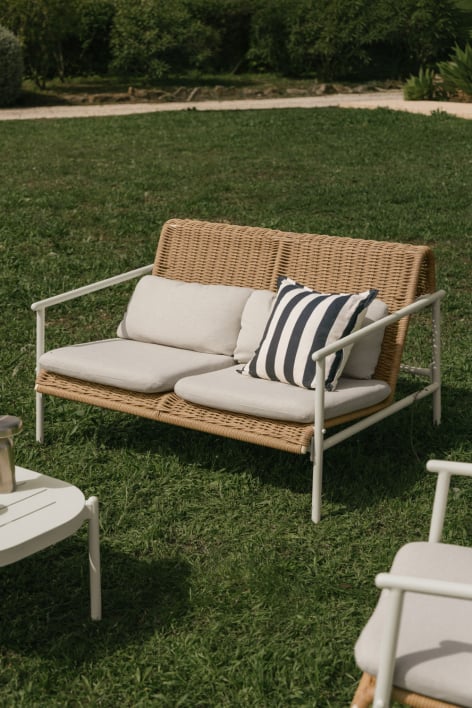 Canapé de jardin 2 places en aluminium et rotin synthétique Duroli - Blanc Gardenia