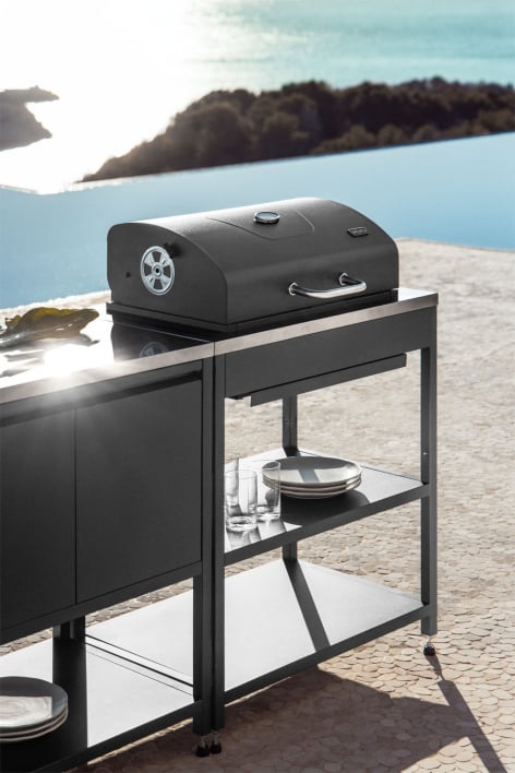 Module avec barbecue au charbon pour cuisine modulaire d'extérieur en acier Savona