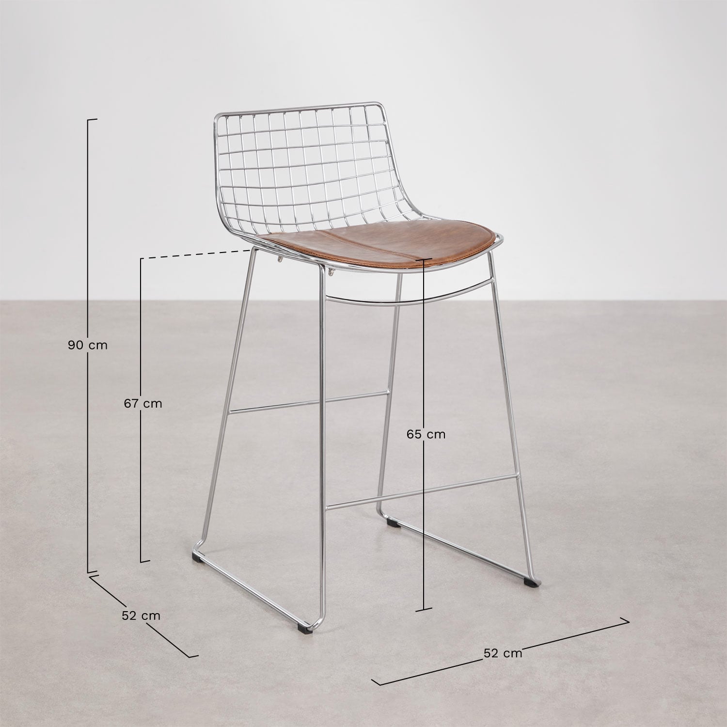 Pack de 2 tabourets hauts avec dossier en acier Renee, mesures