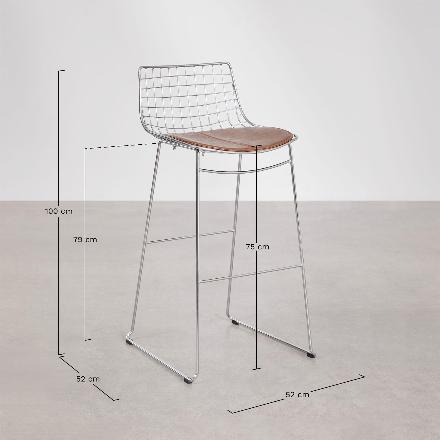 Pack de 4 tabourets hauts avec dossier en acier Renee, mesures