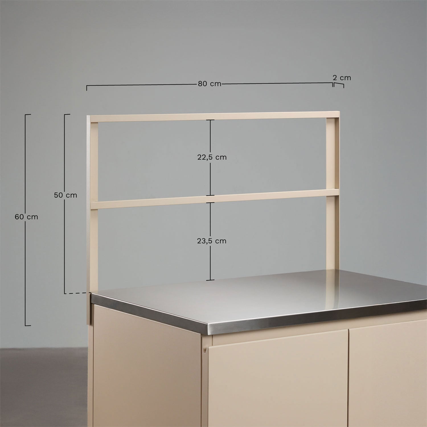 Panneau 80x50 cm pour cuisine modulaire extérieure en acier Rivana, mesures