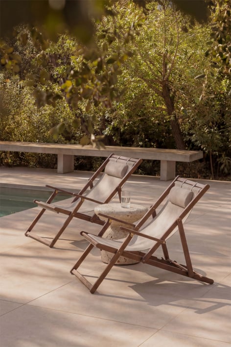 Pack de 2 chaises longues pliantes en bois d'acacia avec coussin Rondonia