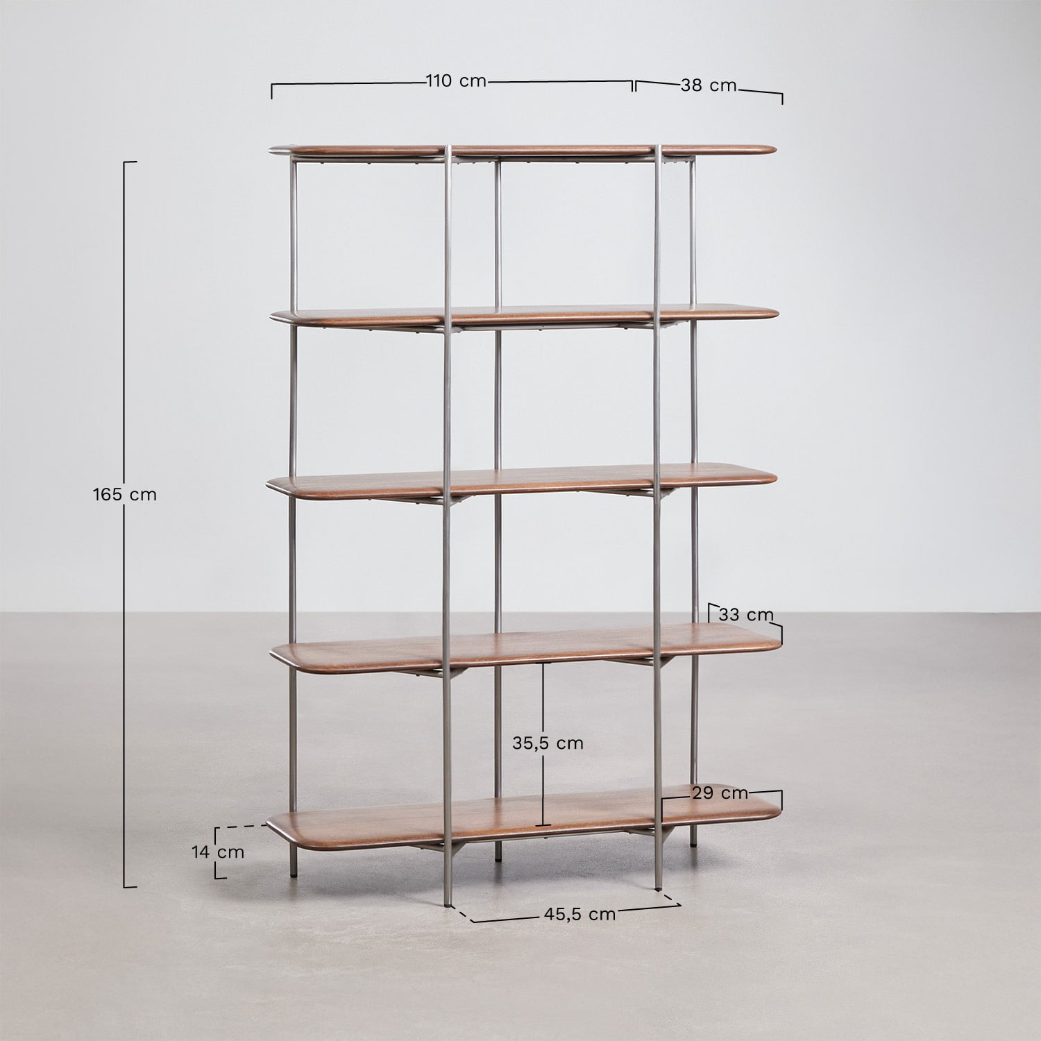 Étagère en bois de manguier et acier inoxydable Vimara, mesures