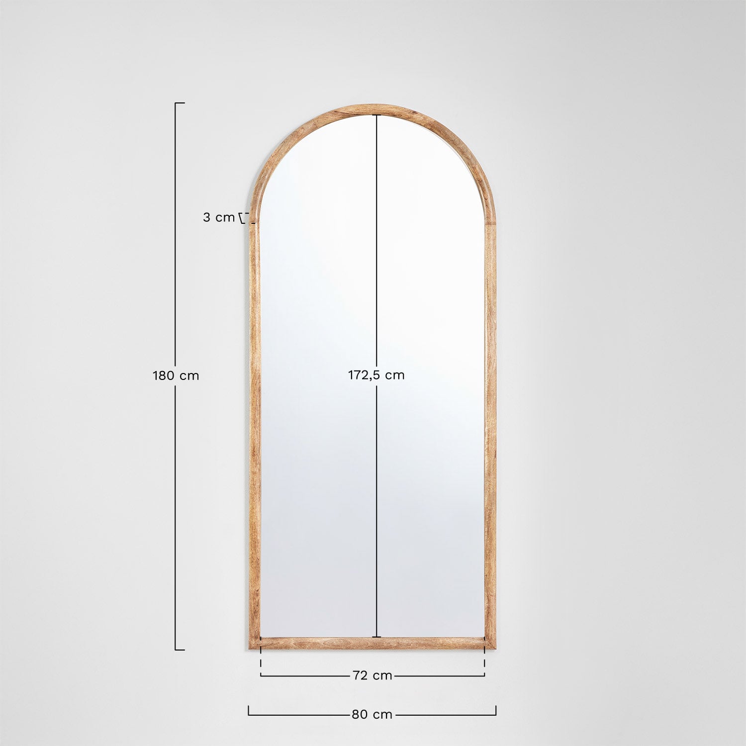Miroir mural en bois de manguier Patmos, mesures