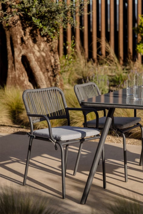 Chaise de jardin empilable avec accoudoirs en corde tressée Arhiza - Gris Graphite