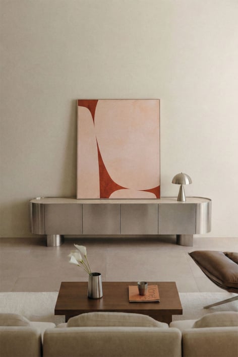 Meuble TV 180x40 cm en acier inoxydable et travertin Luena - Travertine