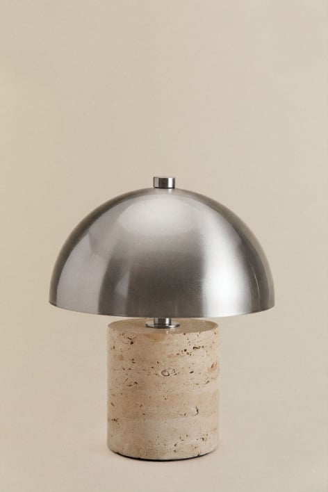 Lampe de table LED sans fil en fer et pierre naturelle Nicolas - Travertine