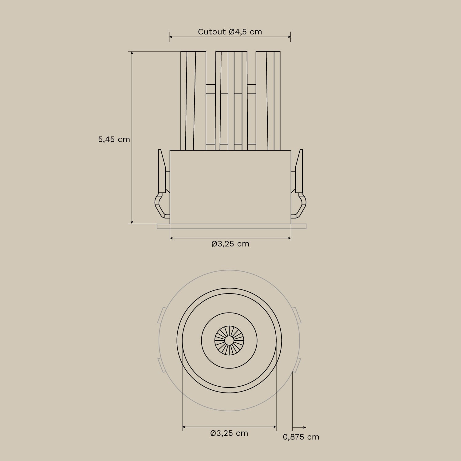 Downlight LED encastrable sans cadre trimless rond en aluminium Louisiane, mesures
