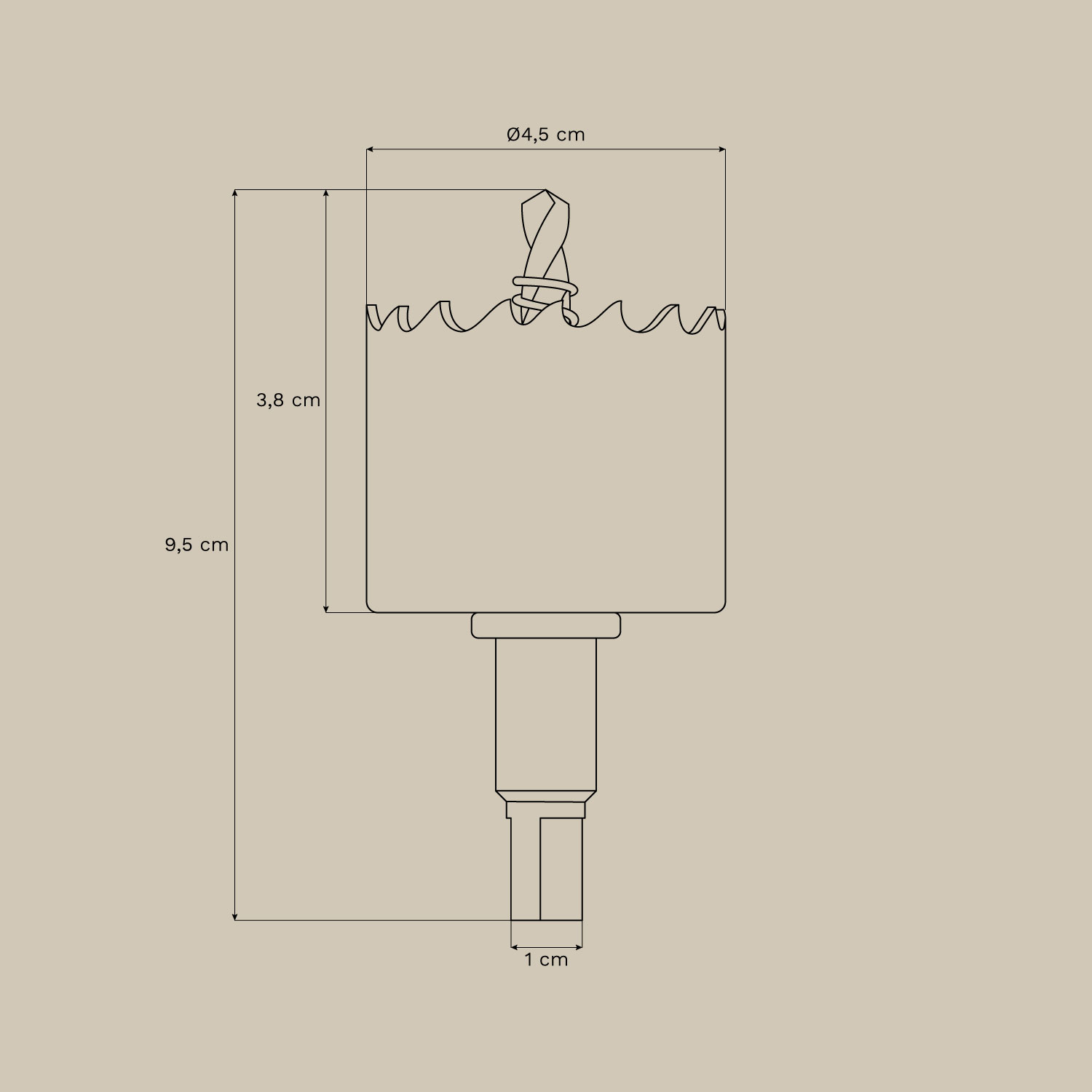 Scie-cloche pour downlight encastrable avec cadre en fer Glendive, mesures