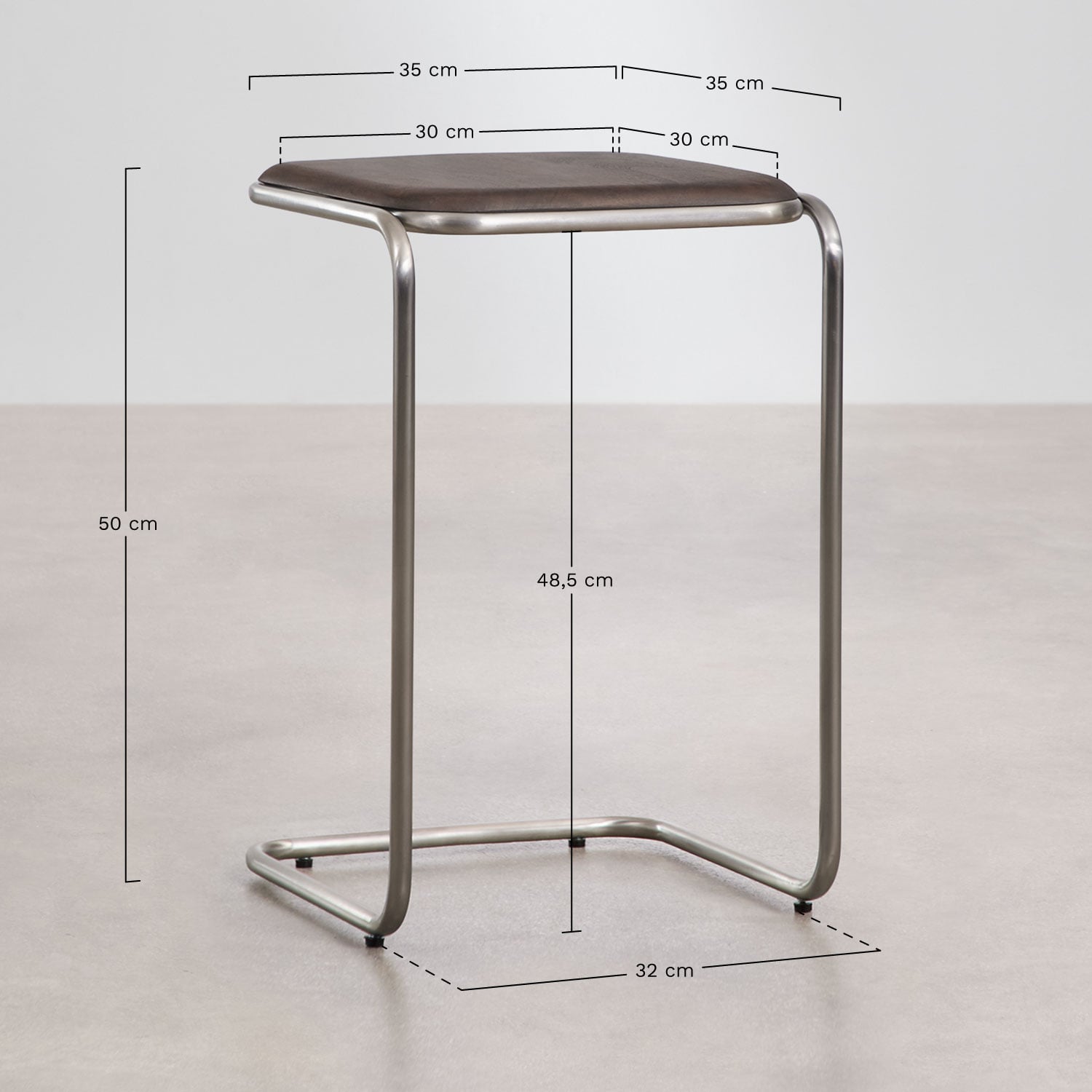 Pack de 2 tables de chevet carrées 35x35 cm en bois d'acacia et acier inoxydable Altrex, mesures