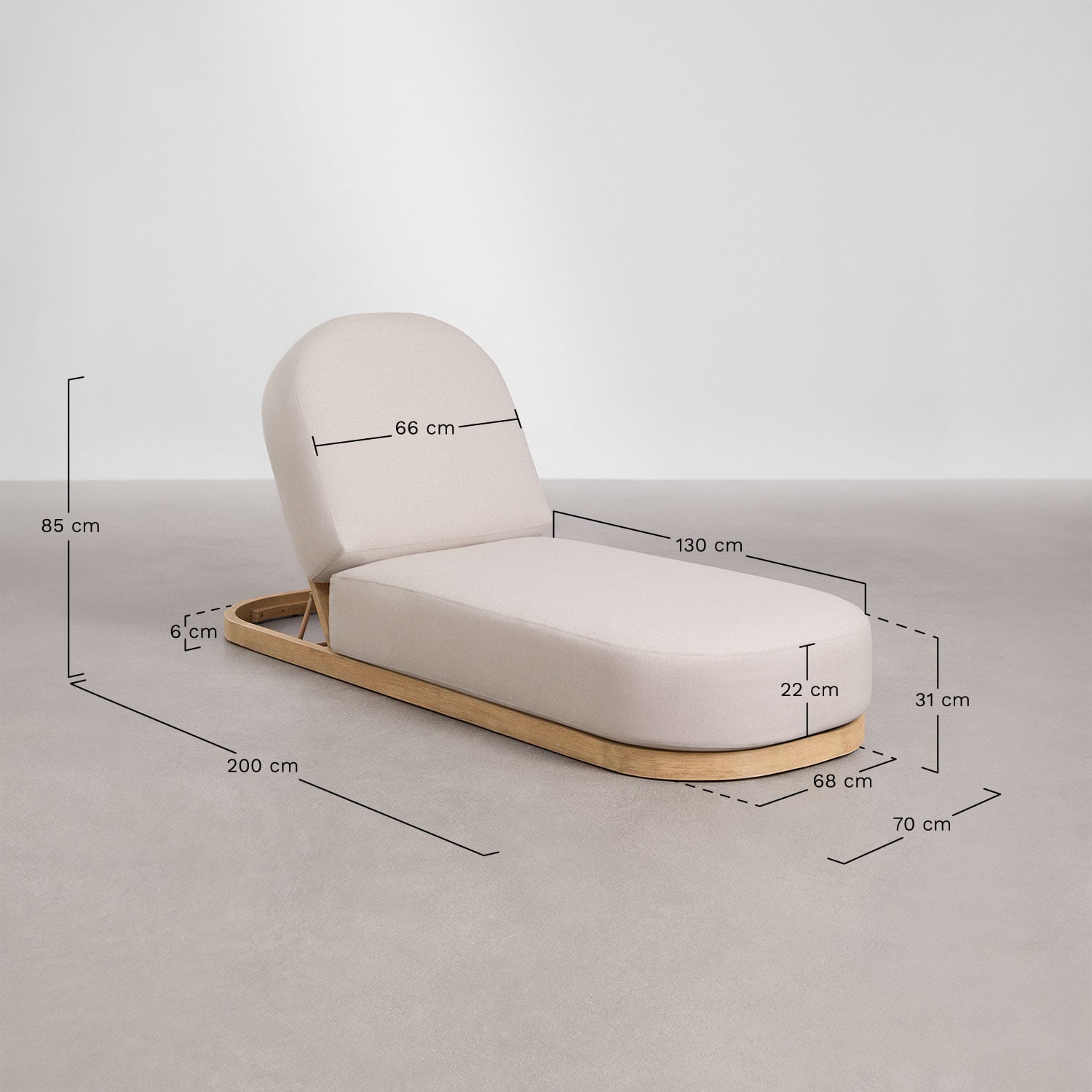 Chaise longue inclinable en bois d'acacia Verona, mesures