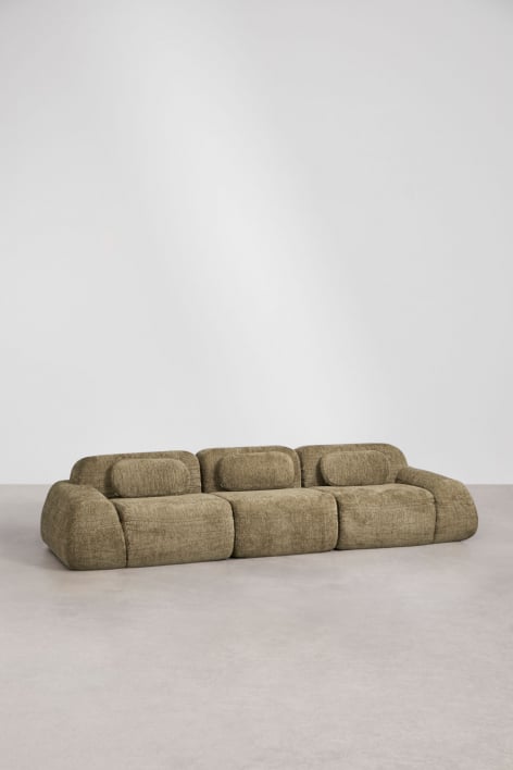Canapé modulaire 3 pièces en chenille emballé sous vide Merida - Chenille épaisse vert sauge