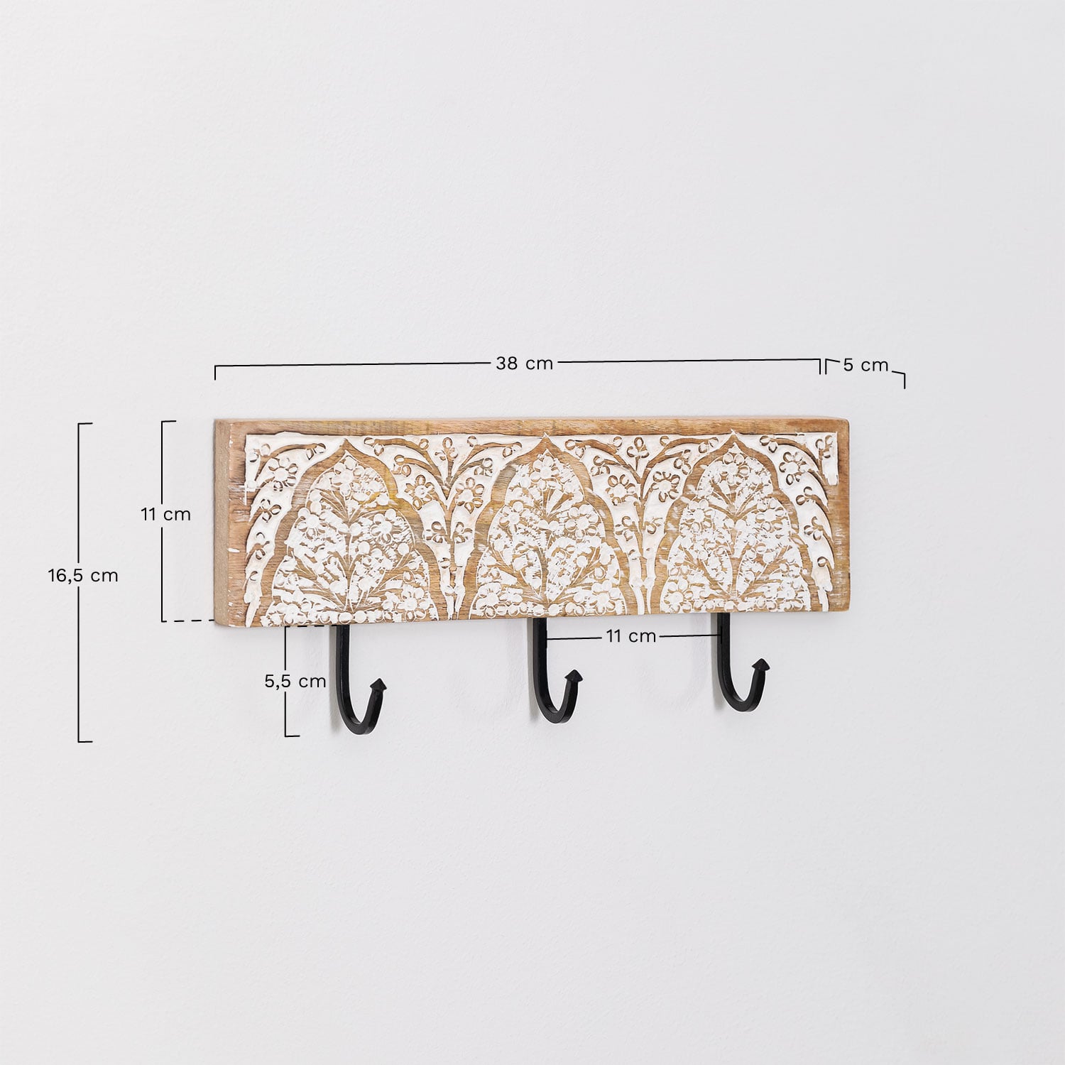 Porte-manteau mural en bois de manguier Tiala, mesures