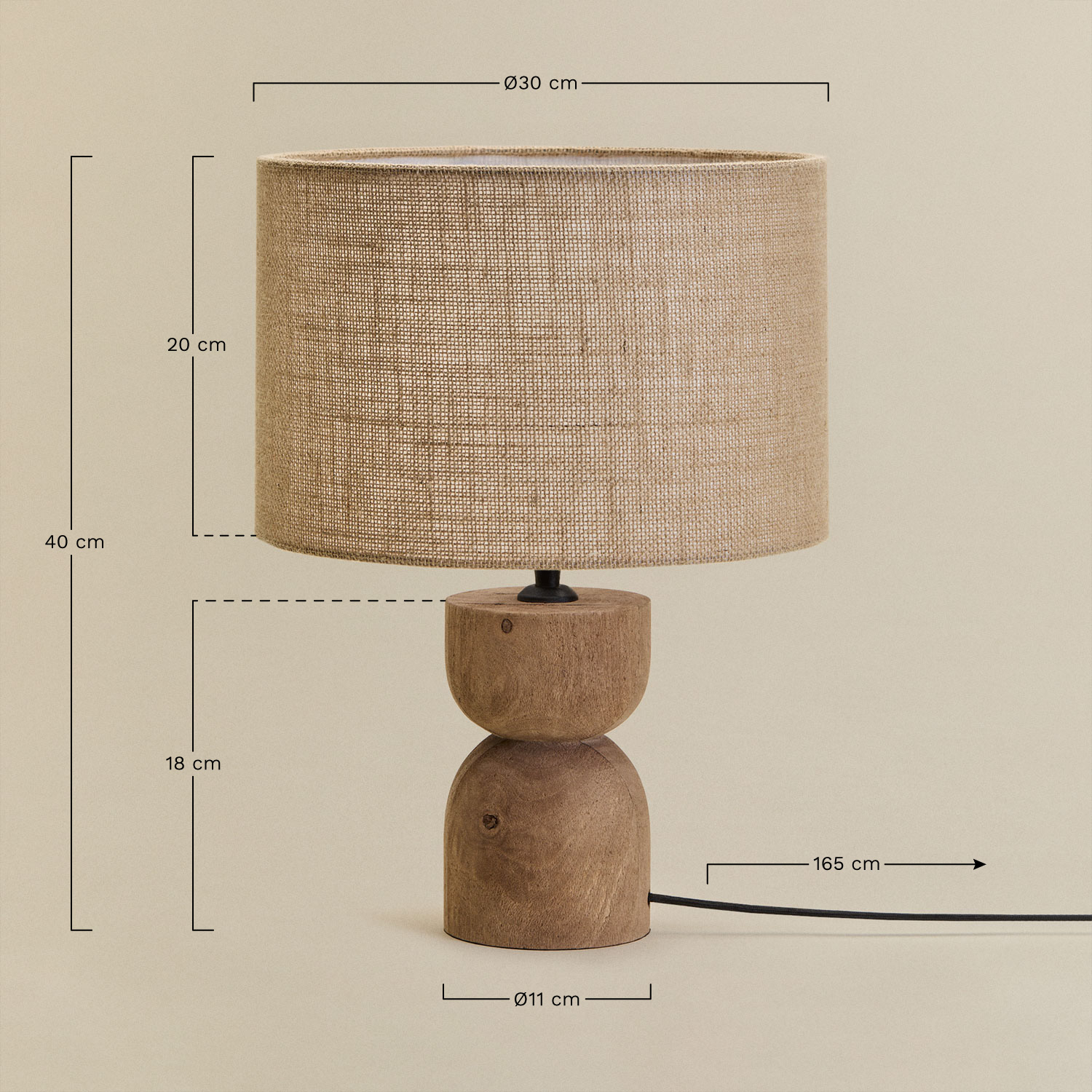 Lampe de table en bois de manguier Diniz, mesures