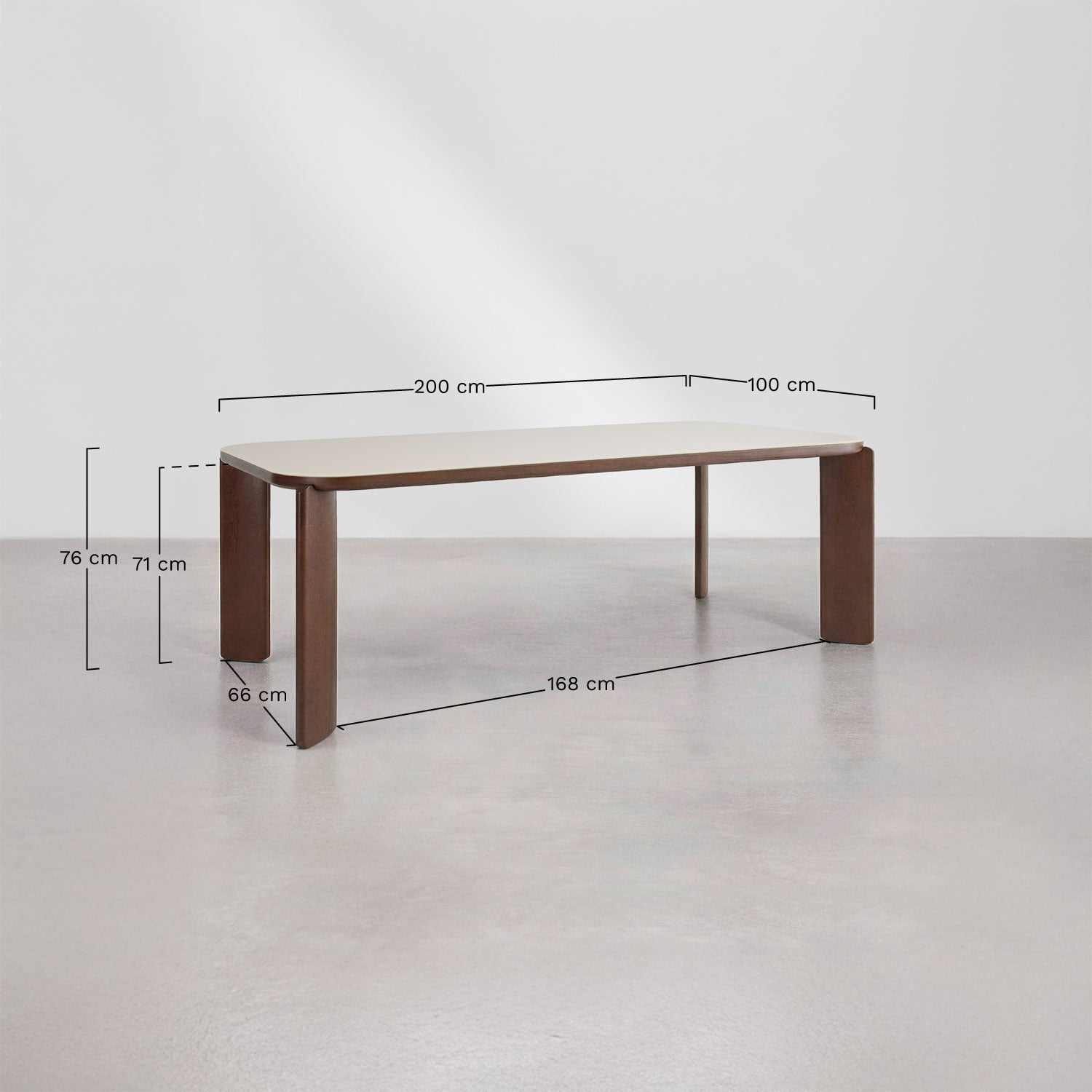 Table à manger rectangulaire 200x100 cm en verre trempé et MDF Nilea, mesures