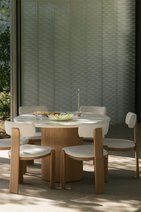 Table de jardin ronde en ciment et bois d'acacia Sharpay