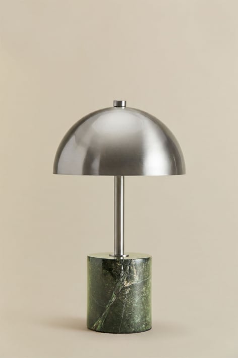 Lampe de table LED sans fil en fer et pierre naturelle Nicolas - Marbre Vert Forest