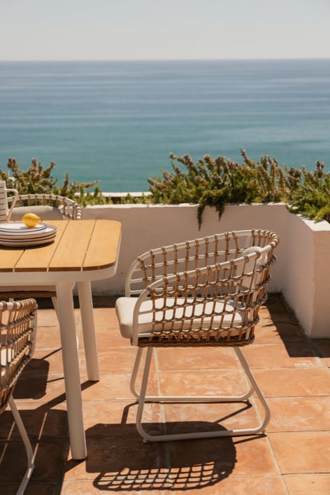 Chaise de jardin avec accoudoirs en aluminium et rotin synthétique Isaran