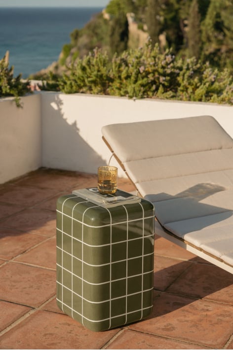 Table d'appoint carrée pour jardin 30x30 cm en ciment effet carreau Eleonor